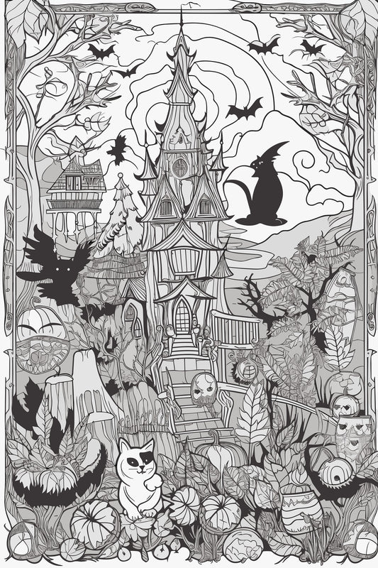 Monster Mash Coloring Sheet, Halloween Coloring Sheet, Coloring Page, Haunted House Pages, Art Skills, Worksheet, ProCreate Art File, Diy