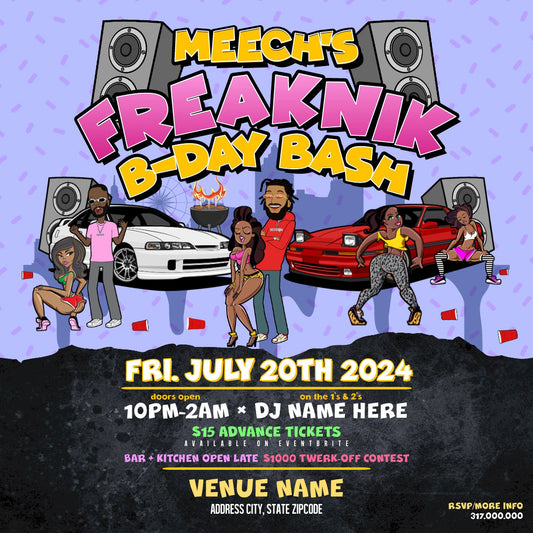 Freaknik Birthday Bash Invitation – Editable Template (Corjl Design)