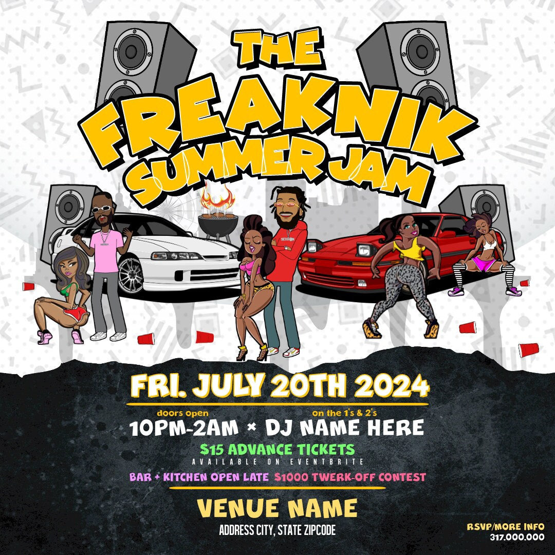 Freaknik Summer Jam Party Flyer Editable Template (White)