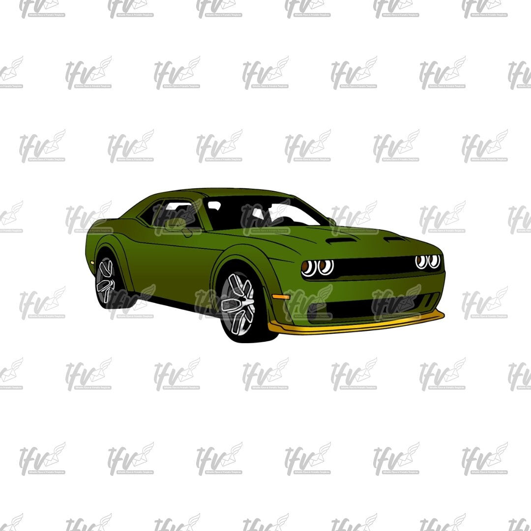 Green Challenger Technical Drawing, Car Png, Dodge Car Svg, Dodge Svg, Car Decal, Challenger Car, Printable Cars, Car Illustration, Hellcat