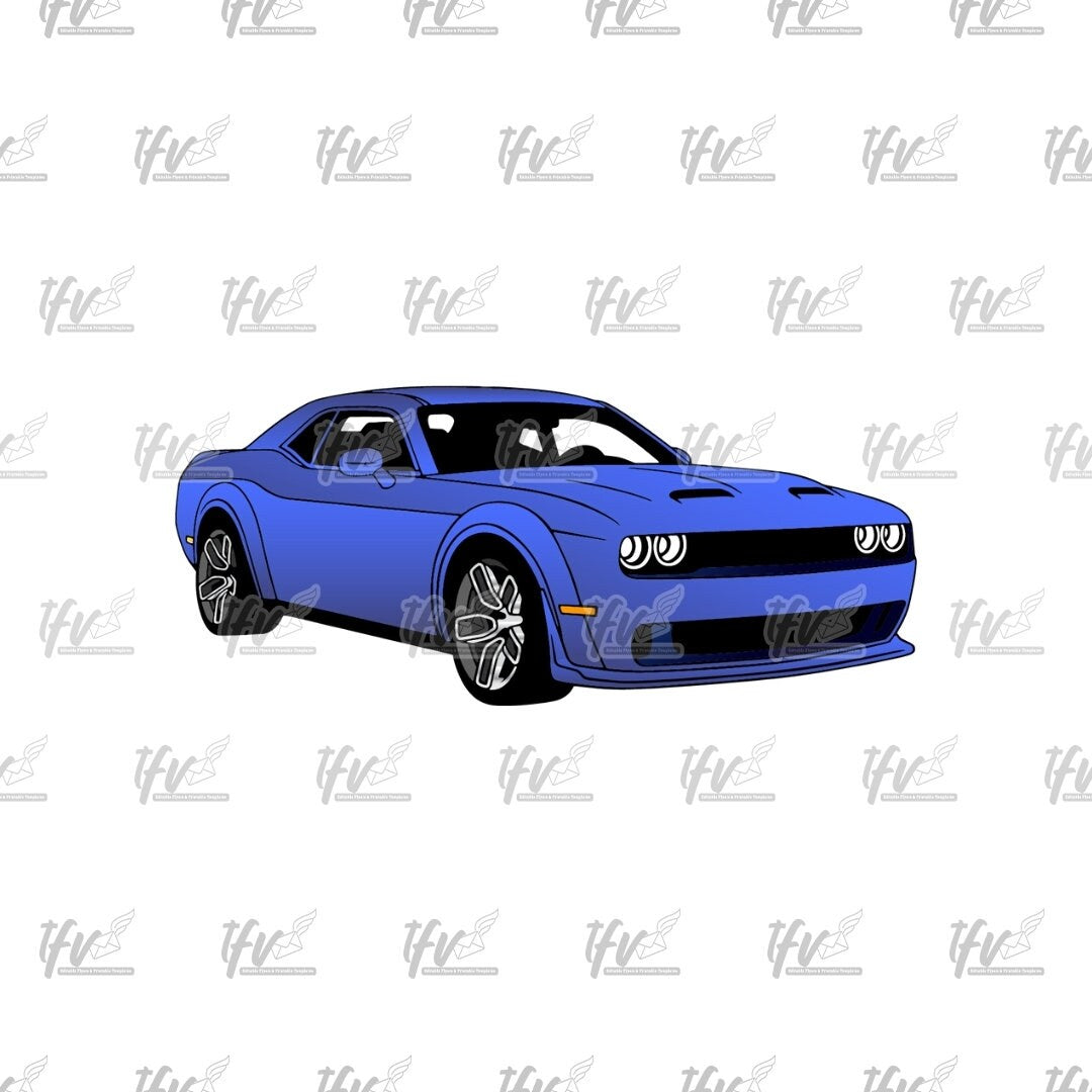 Blue Challenger Technical Drawing, Car Png, Dodge Car Svg, Dodge Svg, Car Decal, Challenger Car, Printable Cars, Car Illustration, Hellcat