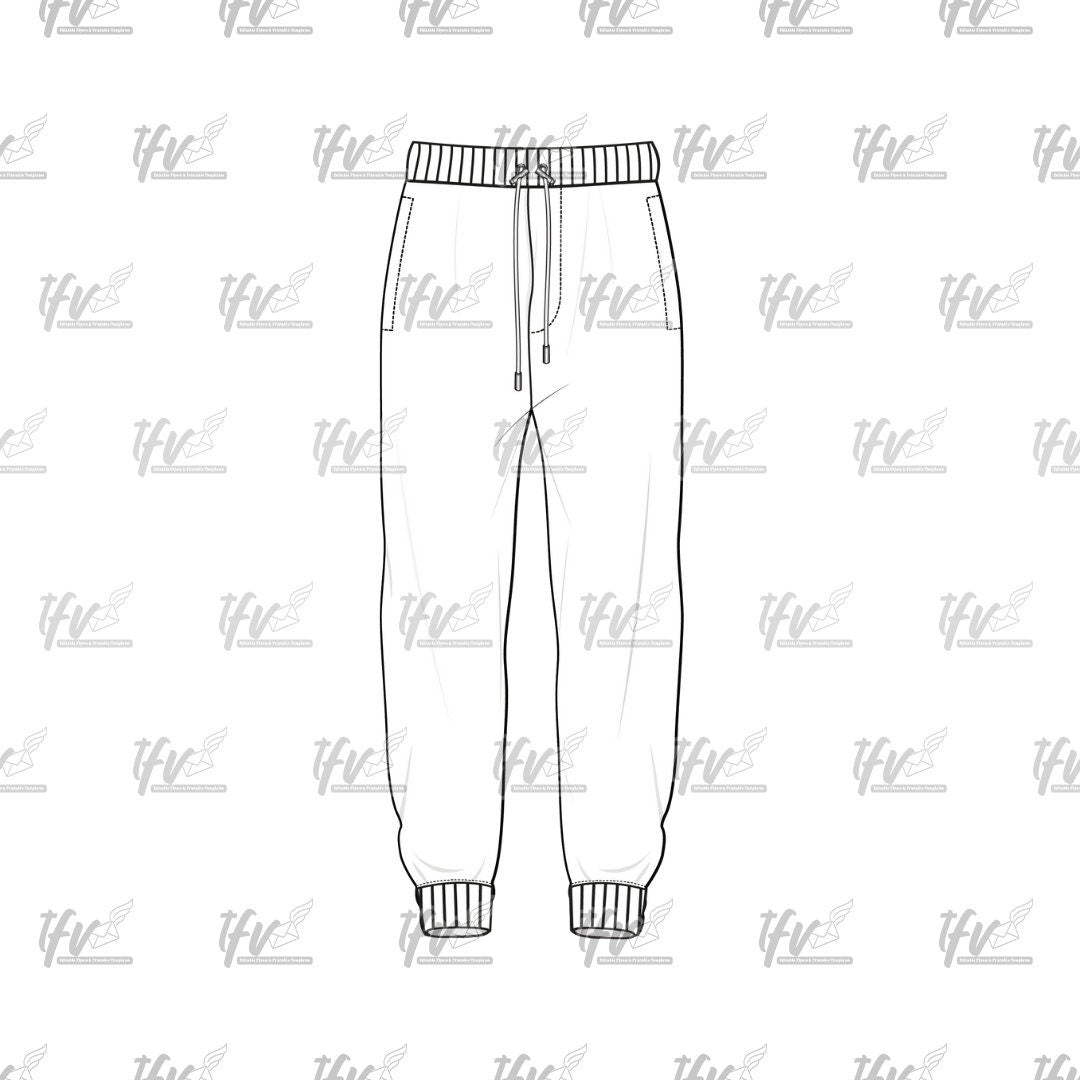 Joggers Streetwear Mockup, Apparel Mockup, Vector Illustration, Technical Drawing, Tech Pack, Technical Drawing, Digital Fashion Mockup