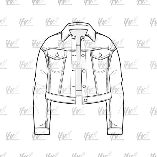 Half Denim Jacket Mockup, Streetwear Mockup, Apparel Mockup, Vector Illustration, Technical Drawing, Tech Pack, Procreate Files, Fashion