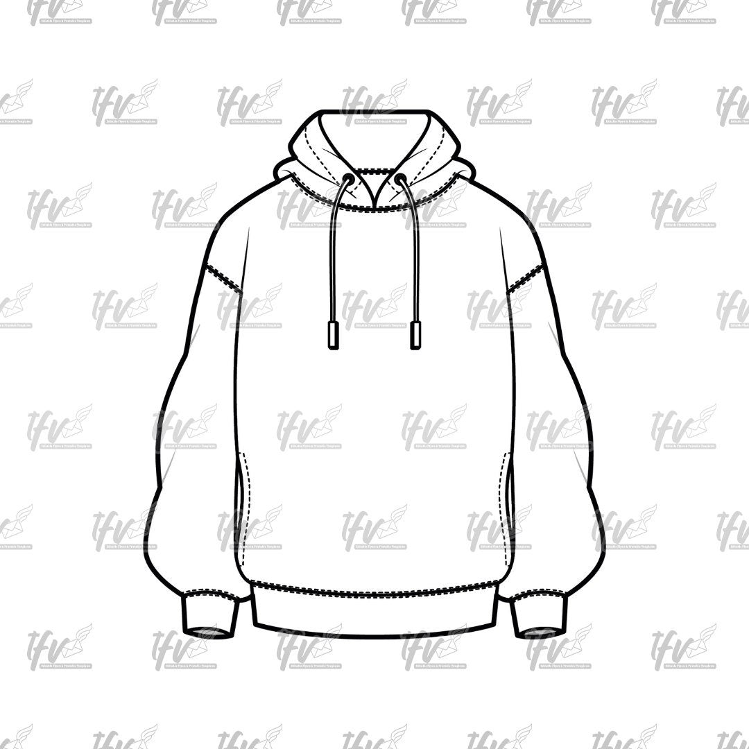 Hoodie with Drawstrings, Streetwear Mockup, Apparel Mockup, Vector Illustration, Technical Drawing, Tech Pack, Procreate Files, Digital Art