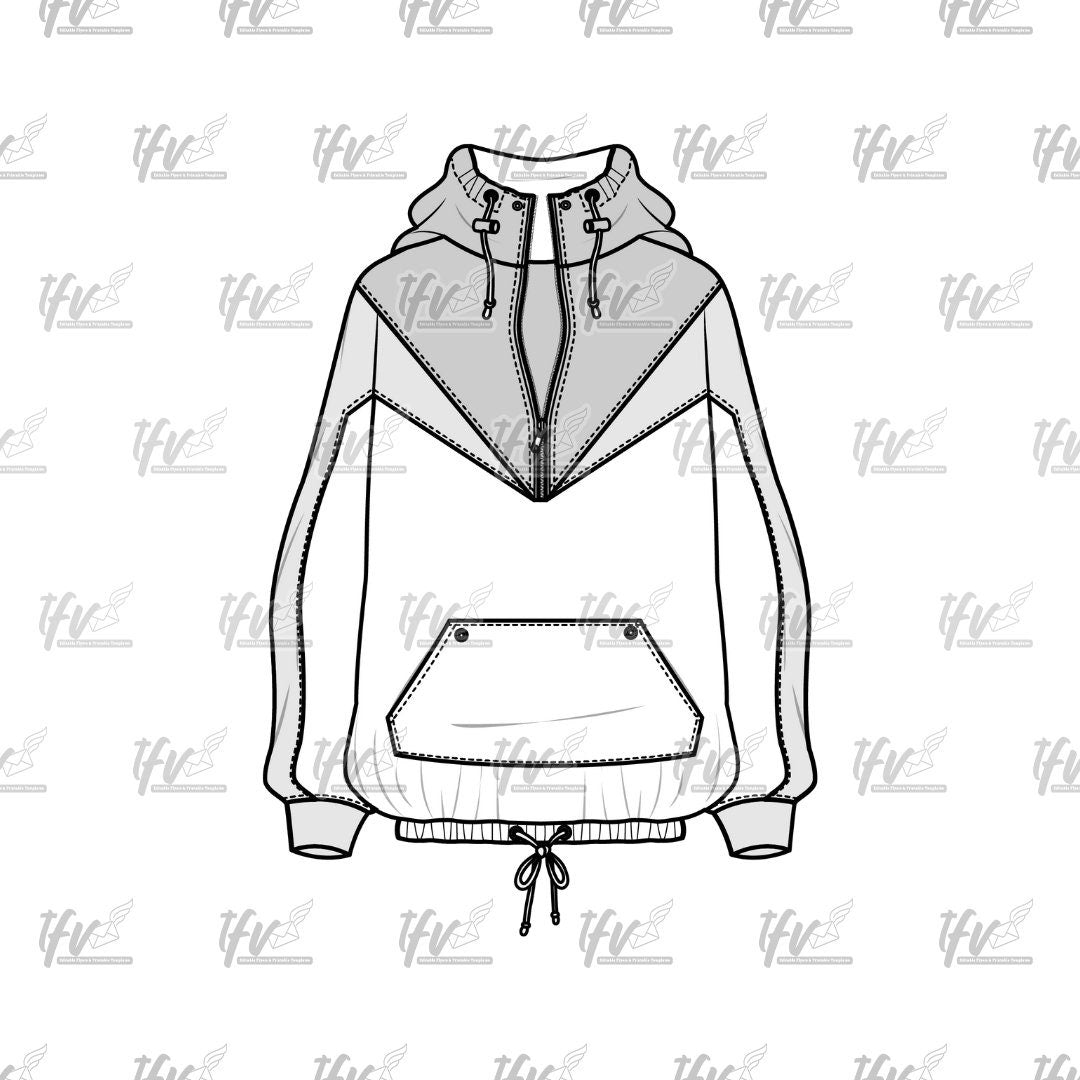 Athletic Pullover Hoodie Mockup, Apparel Mockup, Vector Illustration, Technical Drawing, Tech Pack, Procreate Files, Digital Fashion Mockup