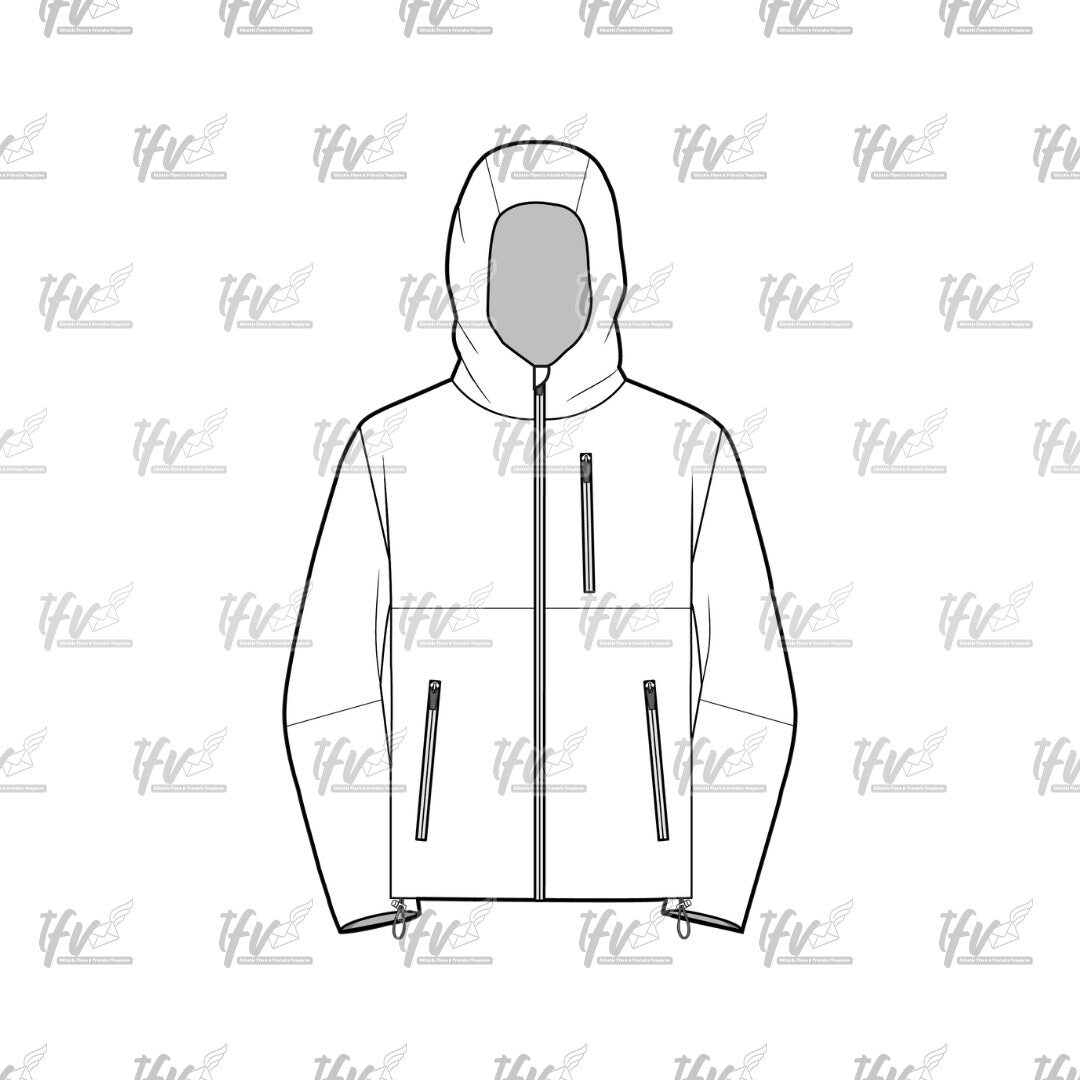 Rain Jacket Mockup, Athletic Mockup, Apparel Mockup, Vector Illustration, Technical Drawing, Tech Pack, Procreate Files, Digital Fashion