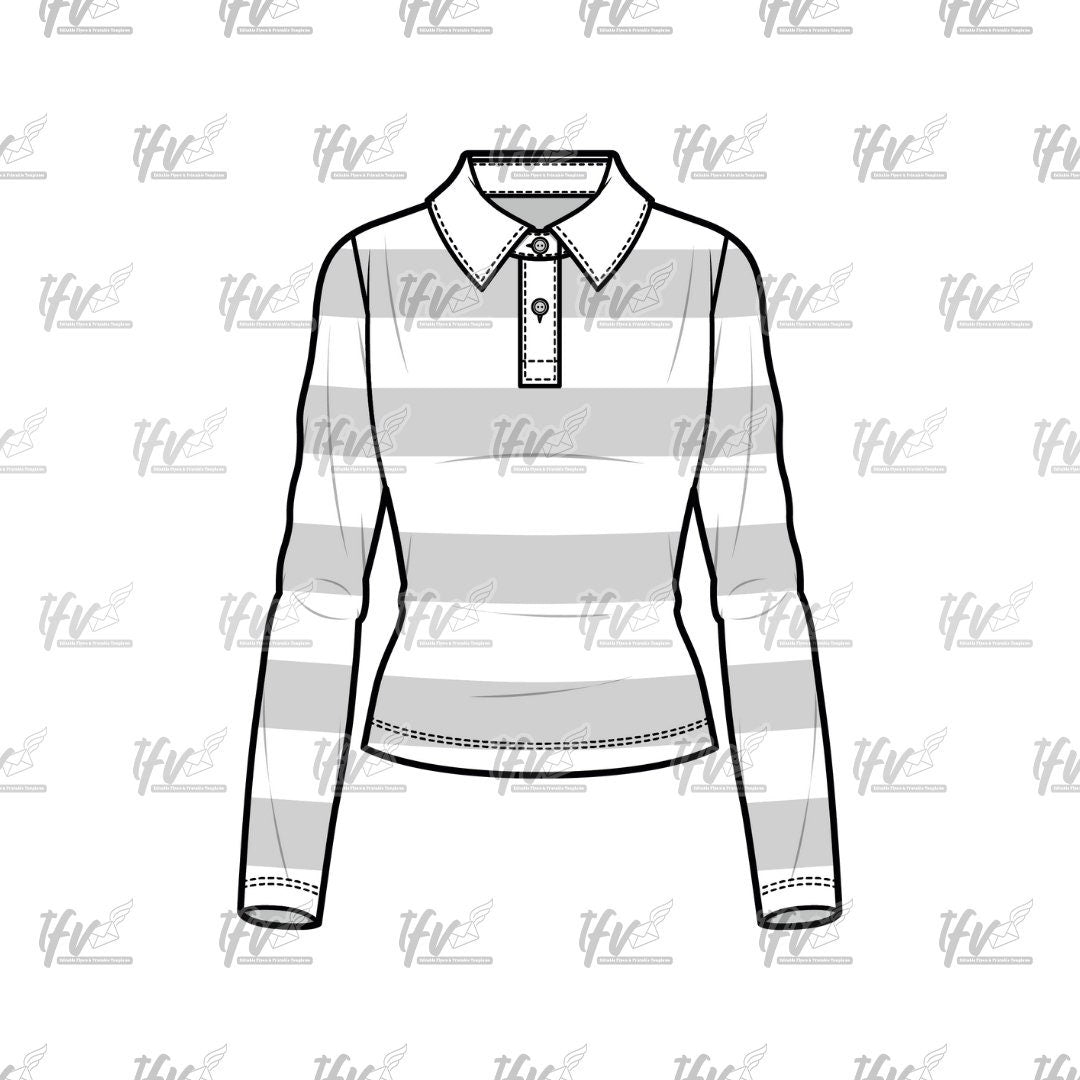 Womens Rugby Polo Mockup, Fashion Mockup, Apparel Mockup, Vector Illustration, Technical Drawing, Tech Pack, Procreate Files, Fashion File