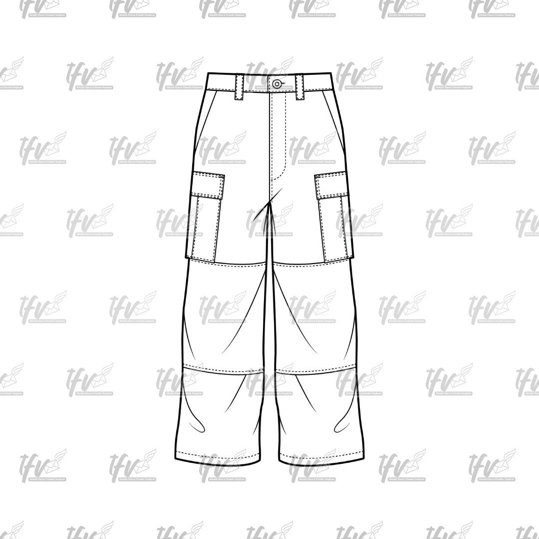 Cargo Pants, Work Pants Mockup, Apparel Mockup, Vector Illustration, Technical Drawing, Tech Pack, Procreate Files, Digital Fashion Mockup