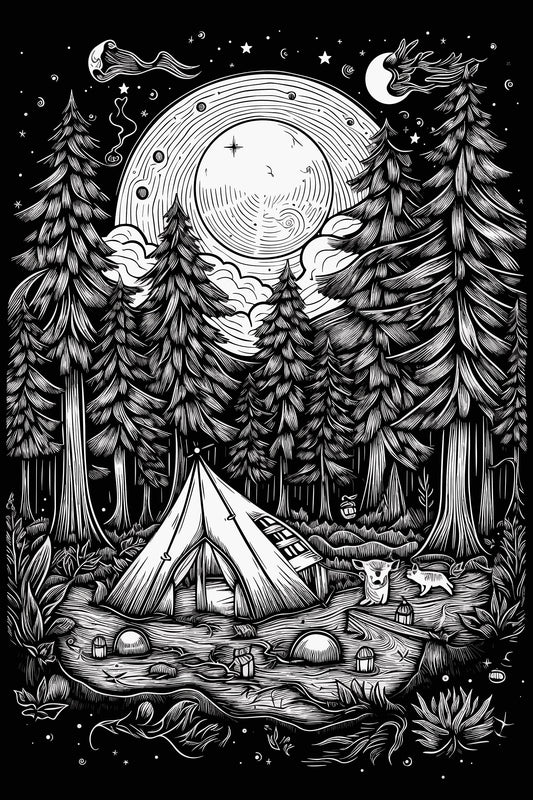 Camp Coloring Page, Camping, Coloring Book Page, Adult Coloring Book Pages, Improve Focus, Improve Motor Skills, Adult Worksheet, Art File