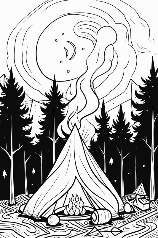 Coloring Page, Camp, Coloring Book Page, Adult Coloring Book Pages, Improve Focus, Improve Motor Skills, Adult Worksheet, ProCreate Art File