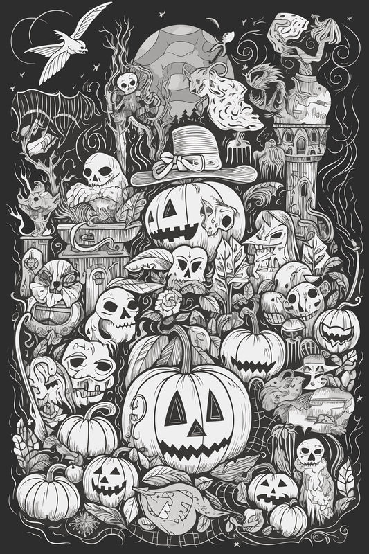 Monster Mash Coloring Sheet, Halloween Coloring Sheet, Coloring Page, Kid Coloring Pages, Art Skills, Worksheet, ProCreate Art File, Diy
