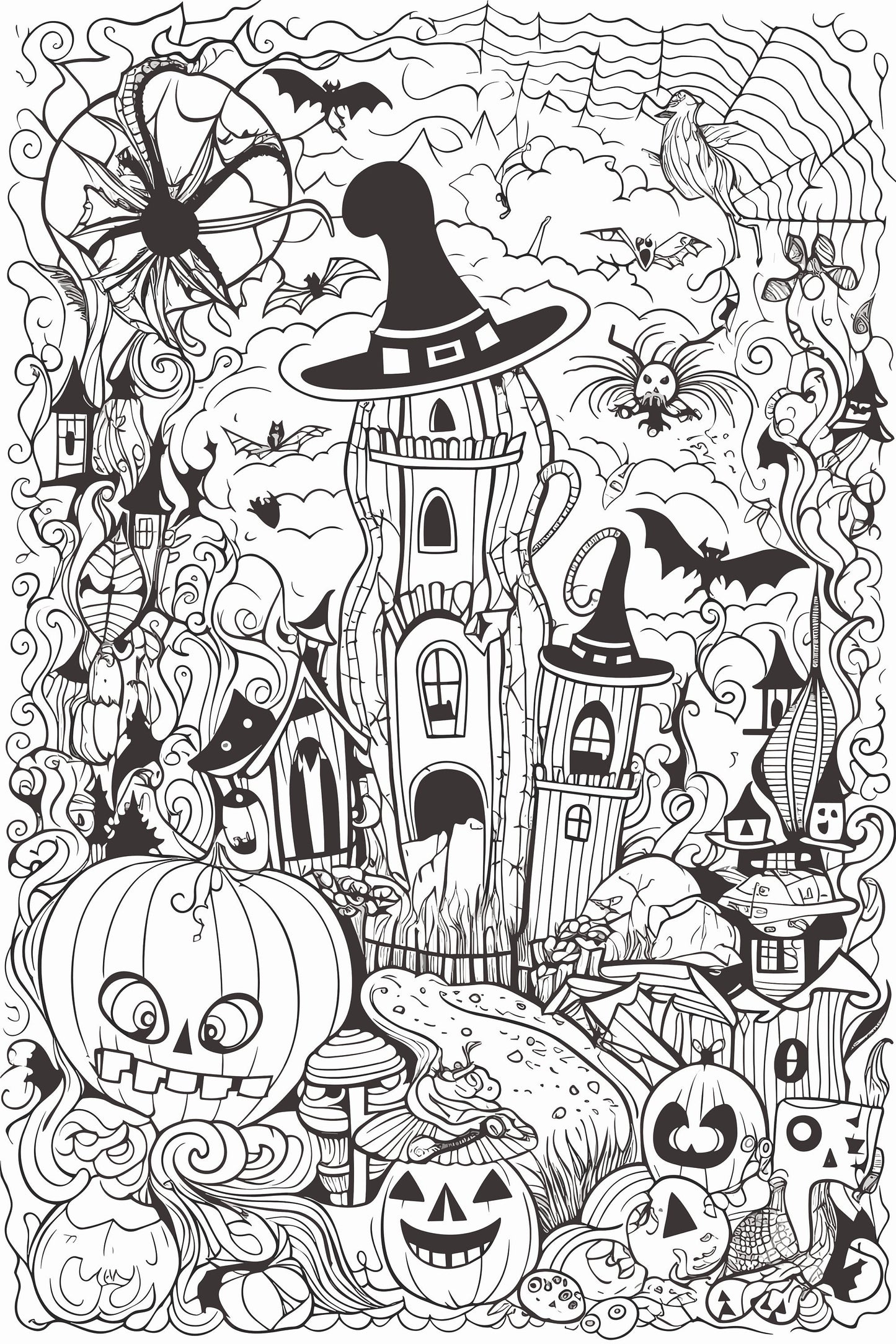 Monster Mash Coloring Sheet, Halloween Coloring Sheet, Coloring Page, Haunted House Pages, Art Skills, Worksheet, ProCreate Art File 2