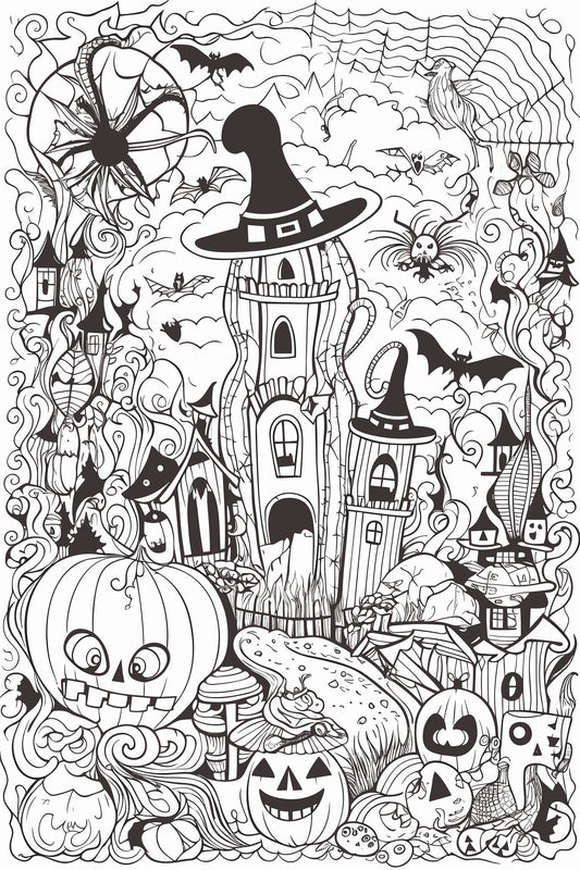 Monster Mash Coloring Sheet, Halloween Coloring Sheet, Coloring Page, Haunted House Pages, Art Skills, Worksheet, ProCreate Art File 2
