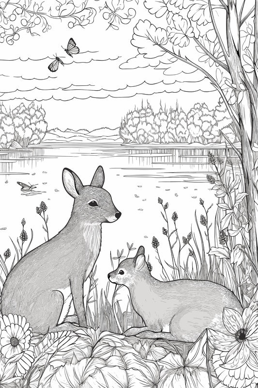 Forest Animals Coloring Page, Coloring Book Page, Adult Coloring Book Pages, Improve Focus, Improve Motor Skills, Adult Worksheet, Coloring