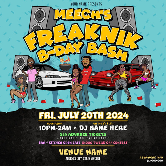 Freaknik Birthday Bash Invitation – Editable Template (Corjl Design)