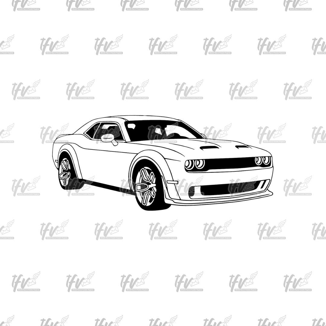 Dodge Challenger Technical Drawing, Car Png, Dodge Car Svg, Dodge Svg, Car Decal, Dodge Challenger Decal, Printable Cars, Car Illustration