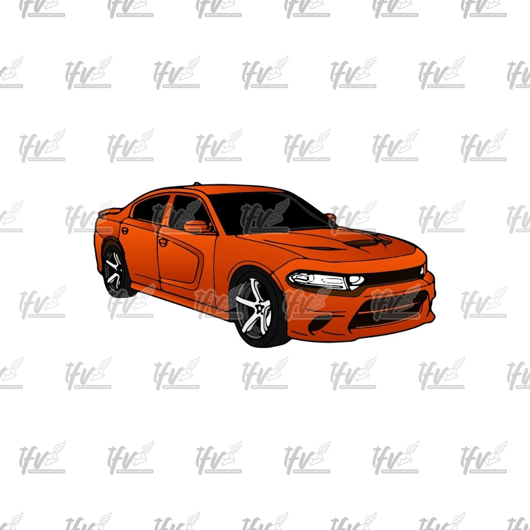 Orange Charger Technical Drawing, Car Png, Dodge Car Svg, Dodge Svg, Car Decal, Charger Decal, Printable Cars, Car Illustration, Hellcat