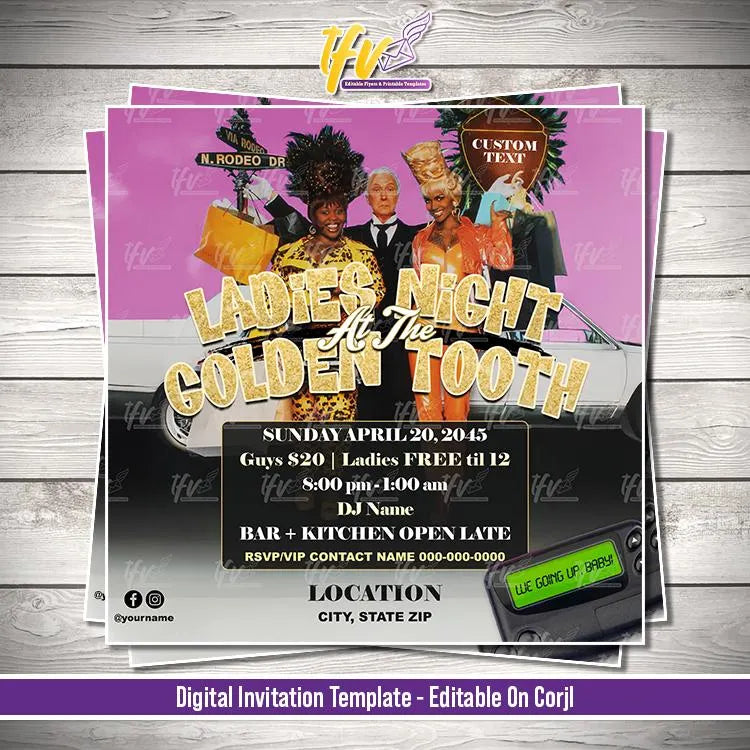 Ladies Night BAPS Movie Party Invitation Editable Template (Pink)