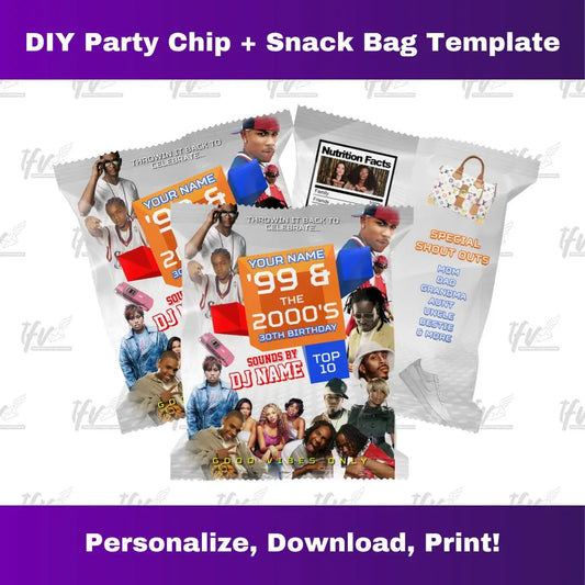 99 and the 2000's Birthday Party Chip Bag Template (Swag White)