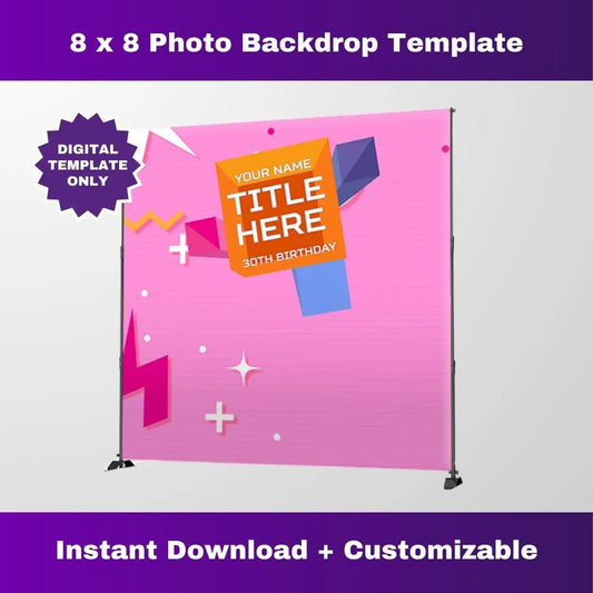 Retro Pink 106 and Park Party Photo Backdrop – Editable Corjl Template
