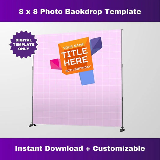 Pink Grid 106 and Park Party Photo Backdrop – Editable Corjl Template