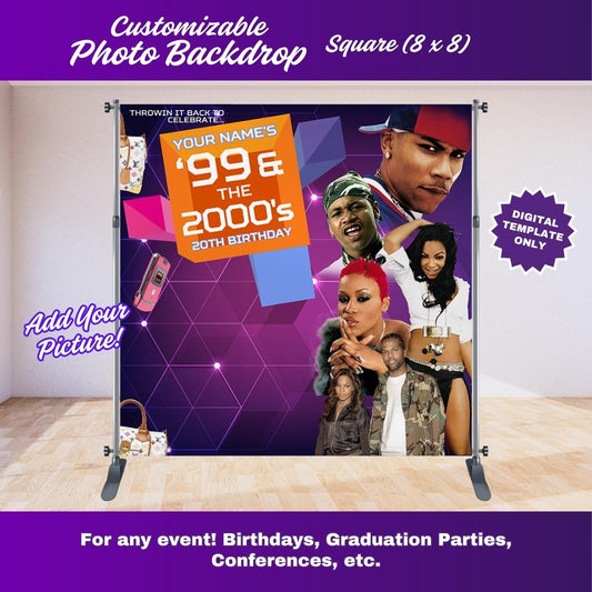 Neon Purple 106 and Park Party Photo Backdrop (OG Edition) Editable Canva Template