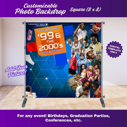 Cool Blue 106 and Park Party Photo Backdrop – Editable Canva Template