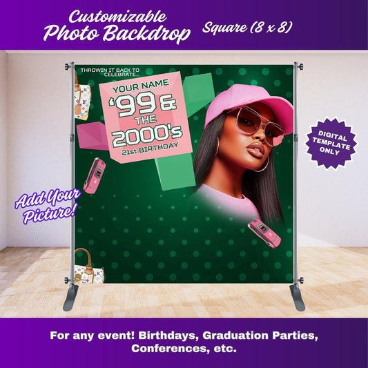 Pink and Green 106 and Park Party Photo Backdrop – Editable Canva Template