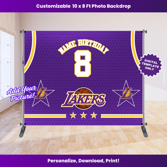Lakers Basketball Birthday Backdrop Editable Template (10x8 ft)