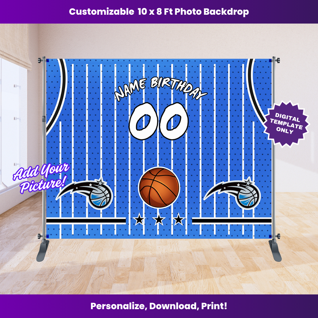 Magic Basketball Birthday Backdrop Editable Template (10x8 ft)