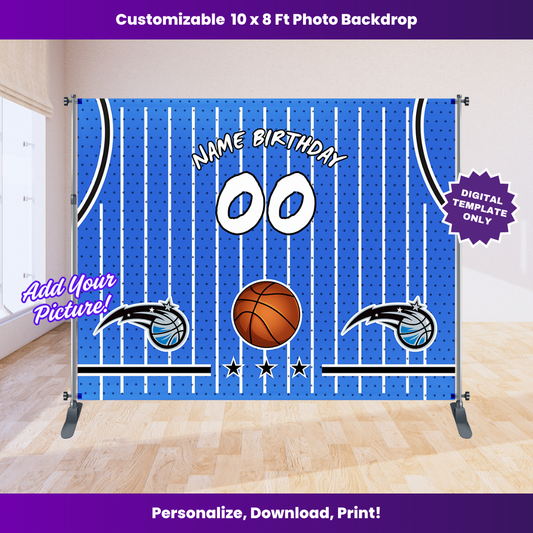 Magic Basketball Birthday Backdrop Editable Template (10x8 ft)