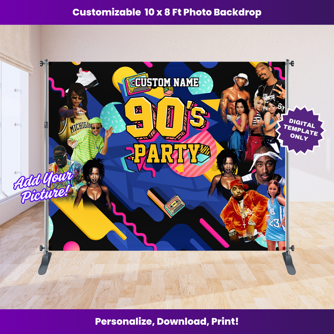 Neon Rave 90's Backdrop Editable Template (10x8 ft)