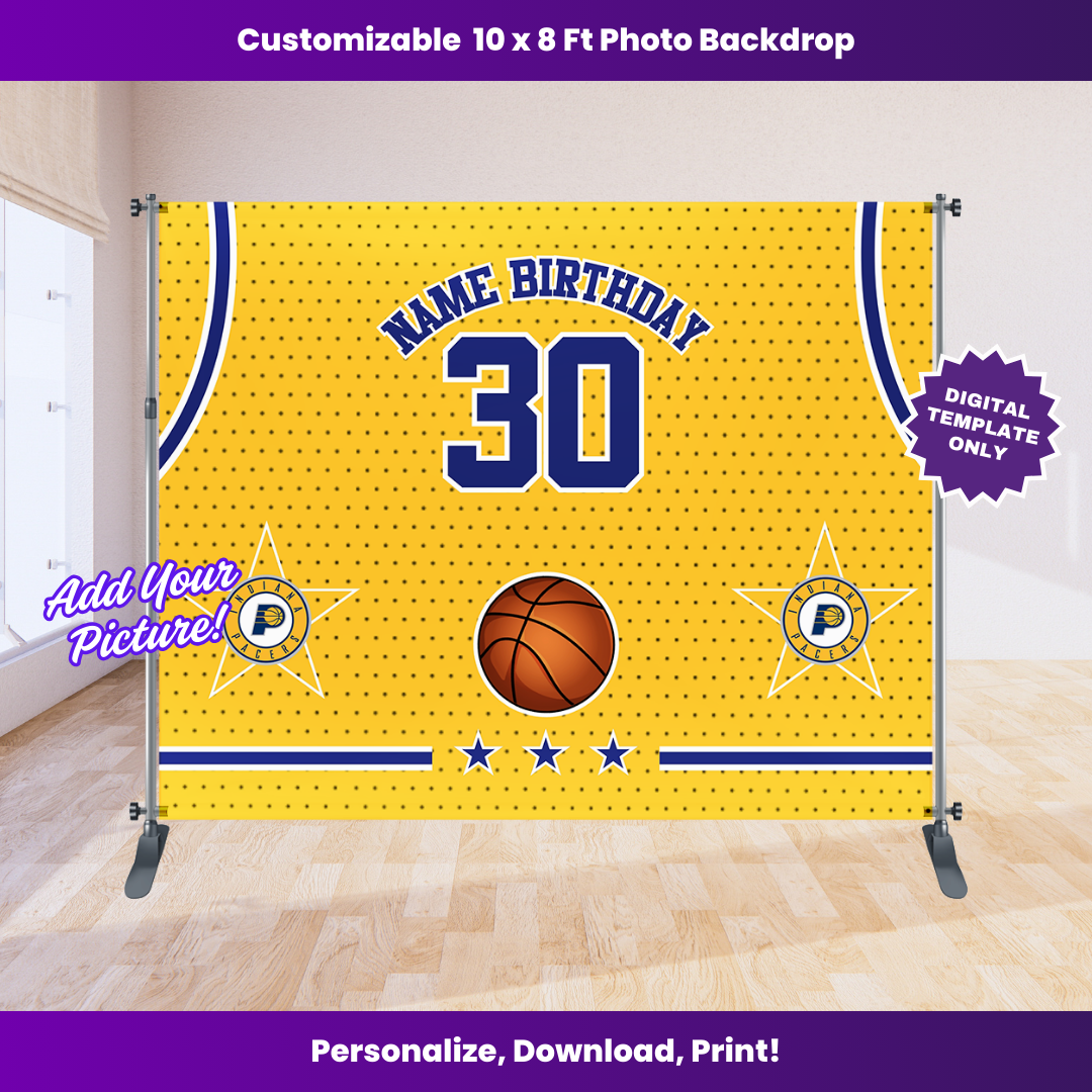 Pacers Basketball Birthday Backdrop Editable Template (10x8 ft)