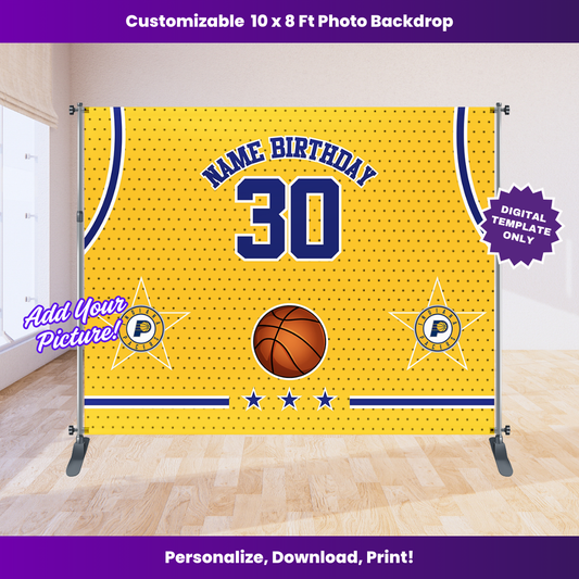 Pacers Basketball Birthday Backdrop Editable Template (10x8 ft)