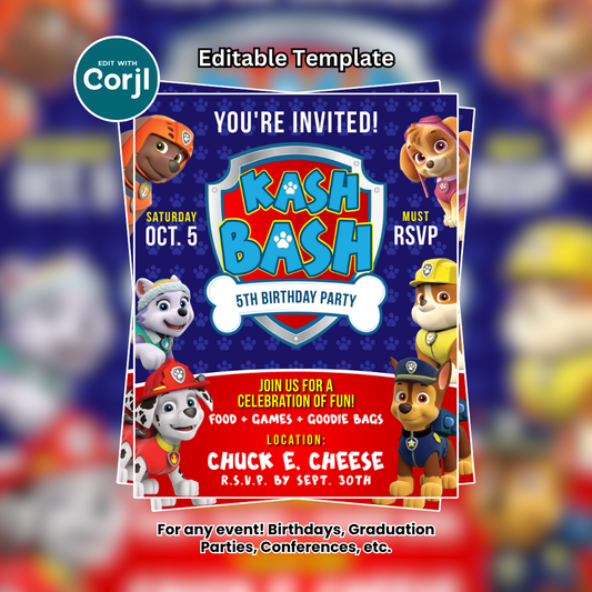 Paw Patrol Kid Birthday Party Flyer Editable Template