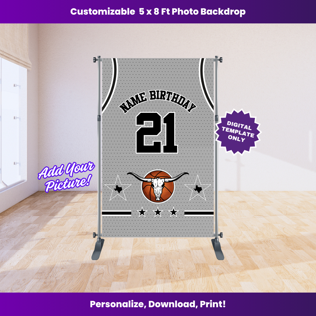 Spurs Basketball Birthday Backdrop Editable Template (5x8 ft)