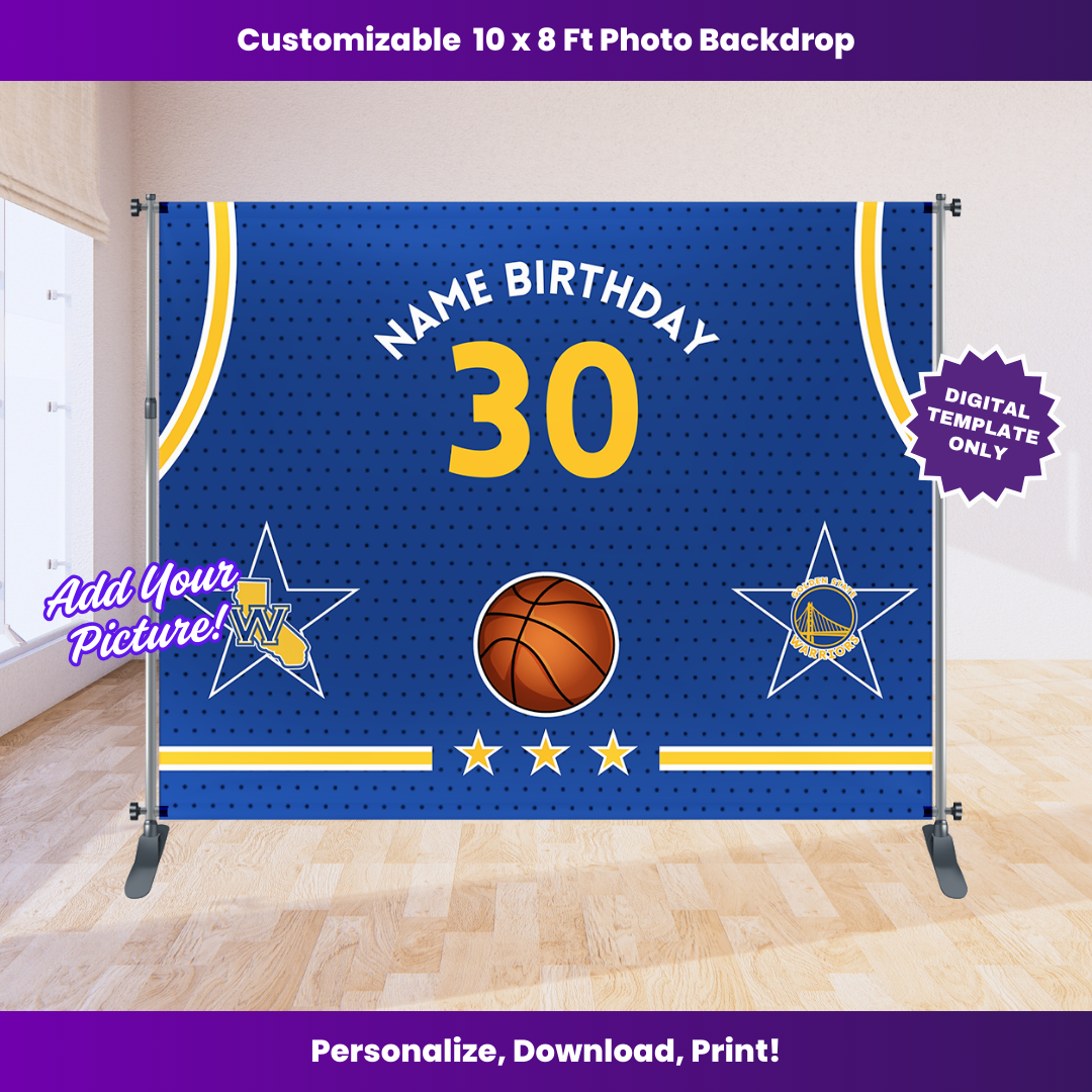 Warriors Basketball Birthday Backdrop Editable Template (10x8 ft)