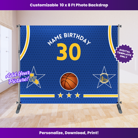 Warriors Basketball Birthday Backdrop Editable Template (10x8 ft)